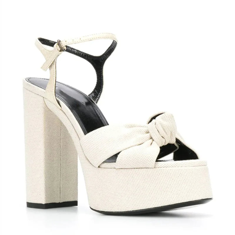 Knot Peep Toe Platform Chunky Heel Sandals