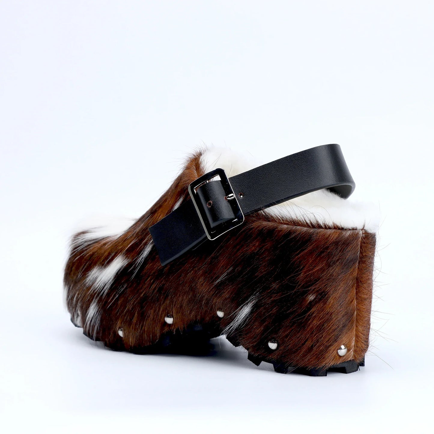 Luxury Platform Clog & Mules - Designer Calf Hair & Wool-Lined Fur Sandals with Adjustable Strap, Arch Support Slip-On Comfort