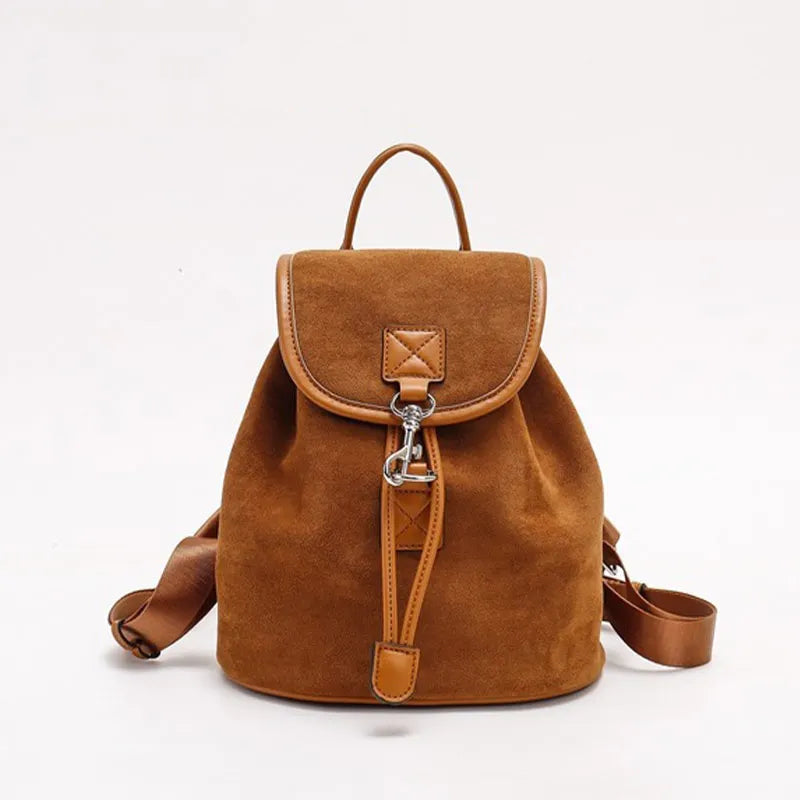 Saphira Flannel PU Solid Color Metal Buckle Retro Style Backpack