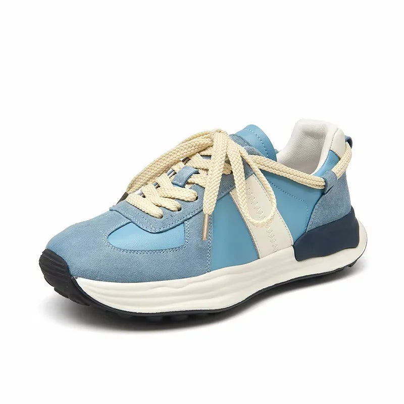 Suede Leather Patchwork Lace-Up Round Toe Sneakers