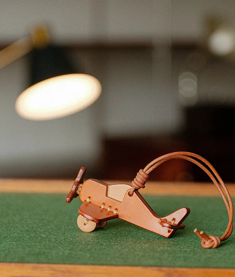 Genuine Top Grain Leather Airplane Bag Charm