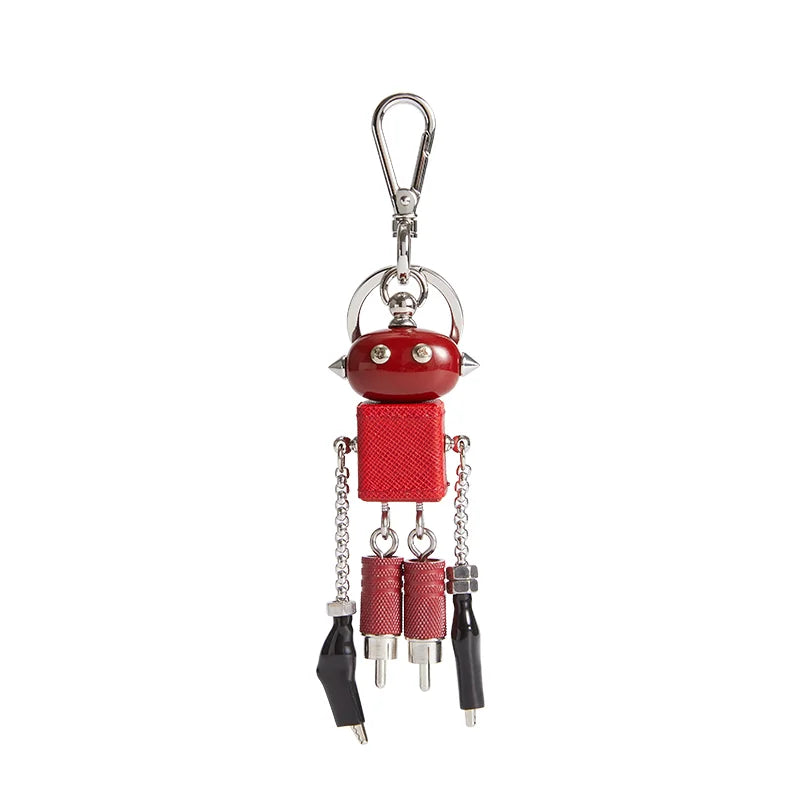 Sheepskin Robot Pendant leather bag charm hanging keychain Punk bag metal charms Bag accessories hanging decoration