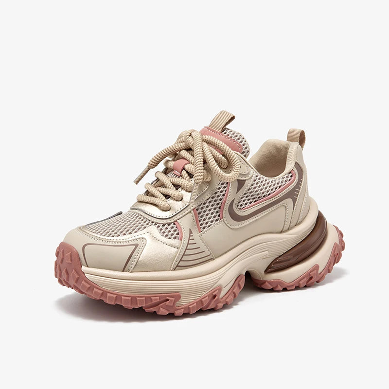 Mesh Solid Color Patchwork Thick Sole Lace-up Chunky Sneakers