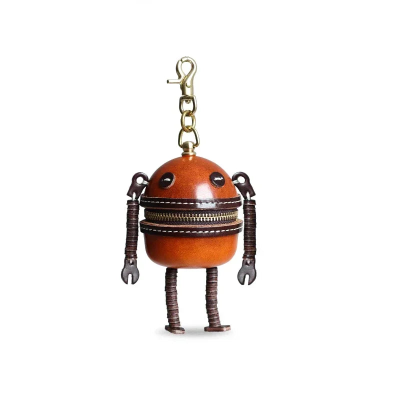Handmade Leather Robot Bag Charms