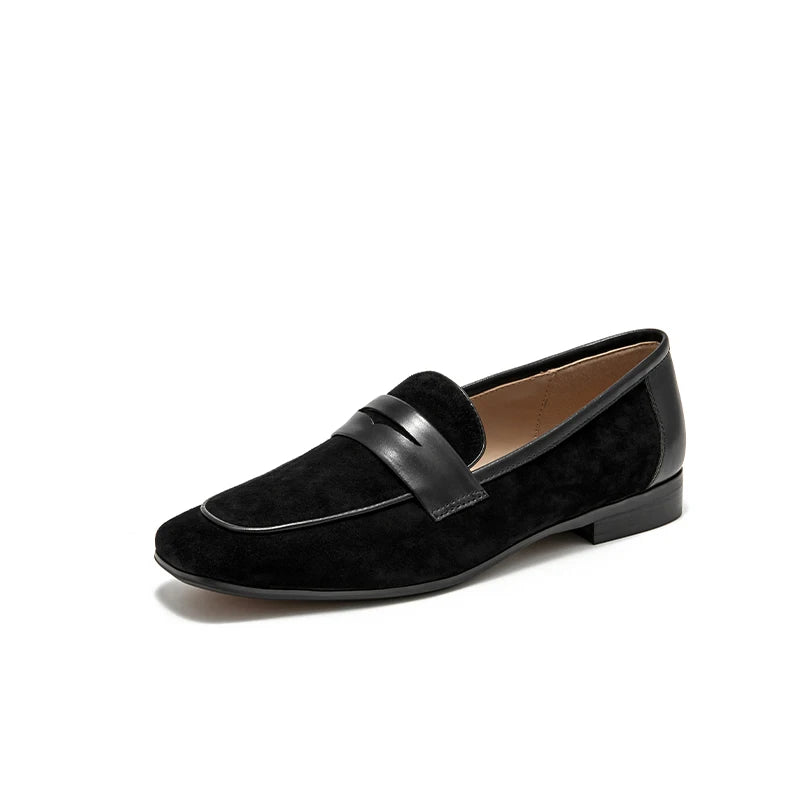 Flat Sheep Suede Square Toe Loafers