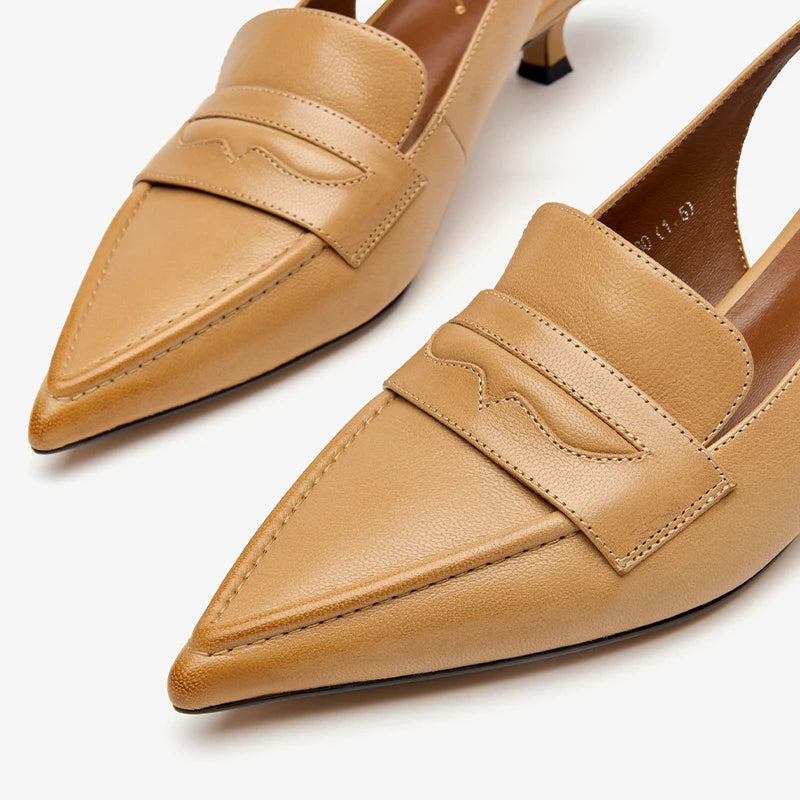 Leather Sheepskin Pointed Toe Pumps Slingbacks