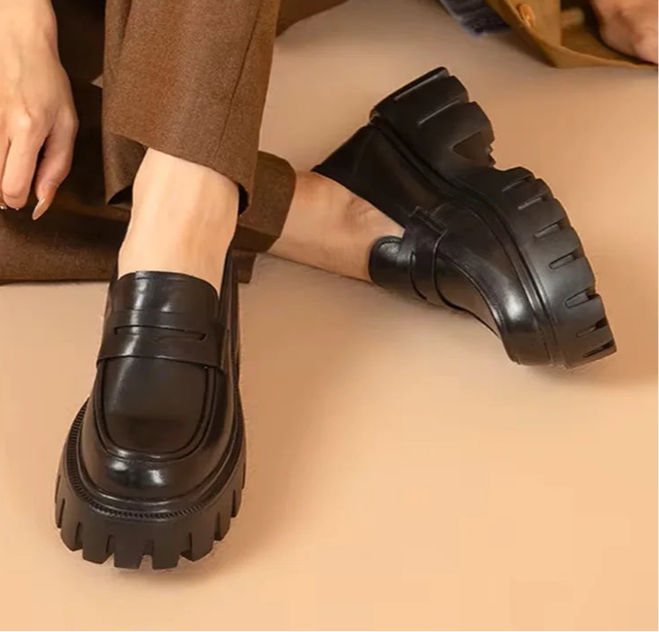 Cow Leather Slip On Chunky Sole Penny Loafers