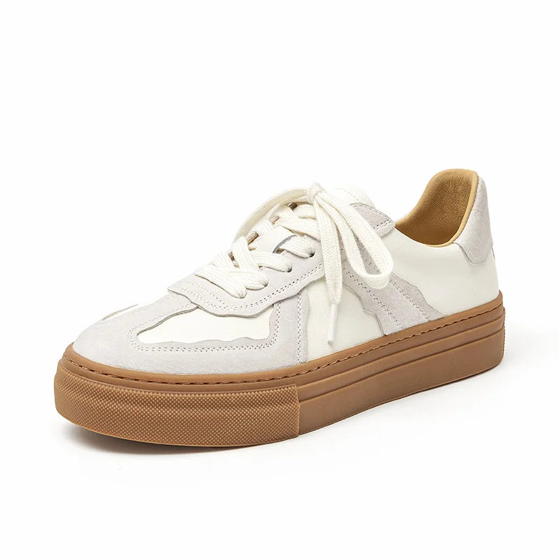 Genuine Leather Patchwork Lace-Up Versatile Casual Sneakers
