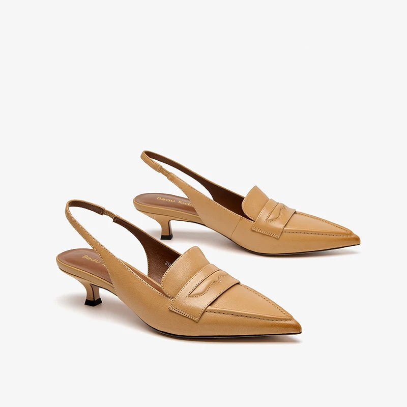 Leather  Sheepskin Pointed Toe Pumps Slingbacks