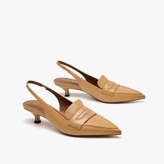 Leather  Sheepskin Pointed Toe Pumps Slingbacks