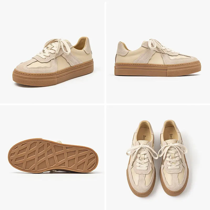 Genuine Leather Patchwork Lace-Up Versatile Casual Sneakers