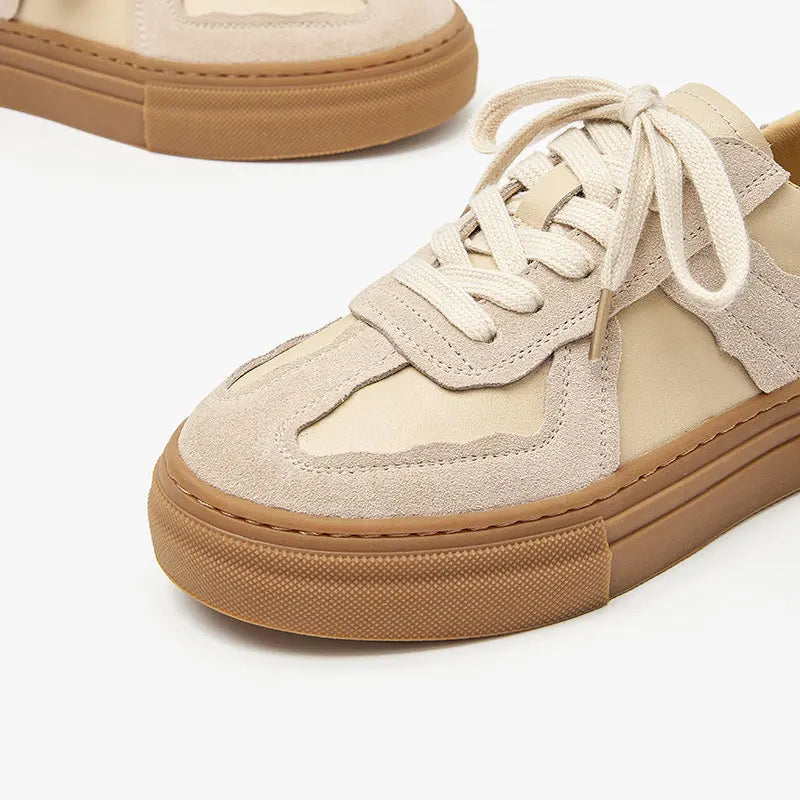 Genuine Leather Patchwork Lace-Up Versatile Casual Sneakers