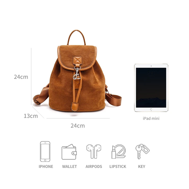 Saphira Flannel PU Solid Color Metal Buckle Retro Style Backpack