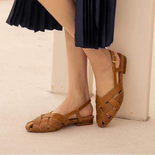 Cow Leather Braided Strap Ladies Flat Sandals