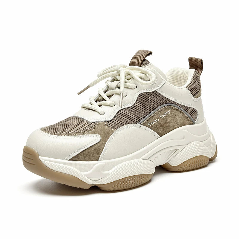 Mesh Leather Platform Mixed Colors Chunky Sneakers