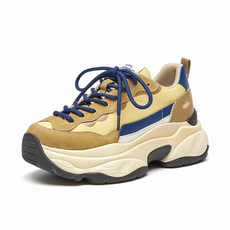 Suede Leather Breathable Mesh Mixed Color Thick Sole Platform Sneakers
