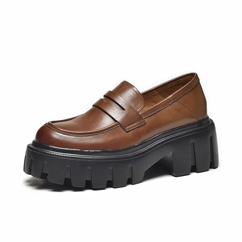 Cow Leather Slip On Chunky Sole Penny Loafers