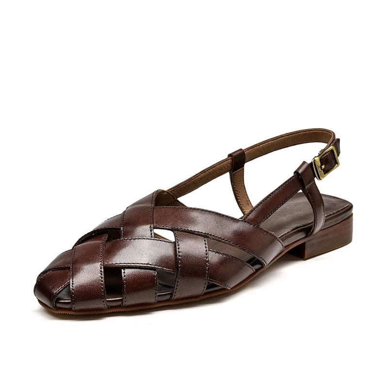 Cow Leather Braided Strap Ladies Flat Sandals