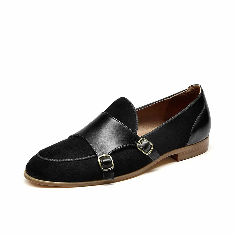 Cow Leather Kid Suede Buckle Straps Slip On Monks  Loafers