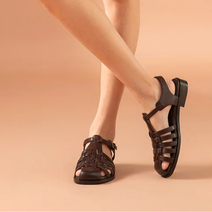 Genuine Cow Leather Cover Toe Ankle Strap Gladiator Sandals