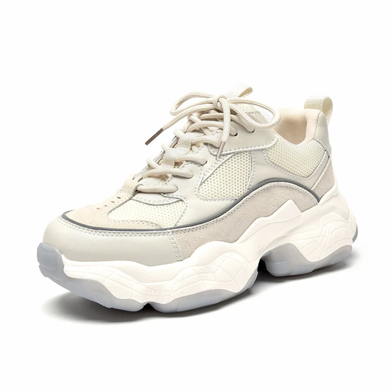 Mesh Leather Platform Mixed Colors Chunky Sneakers