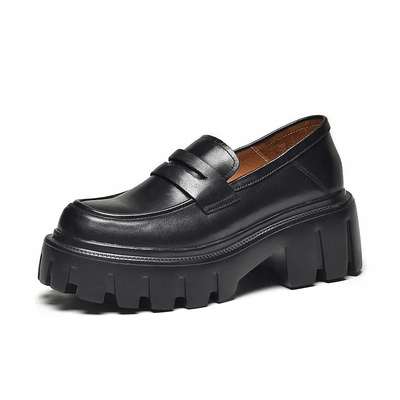Cow Leather Slip On Chunky Sole Penny Loafers