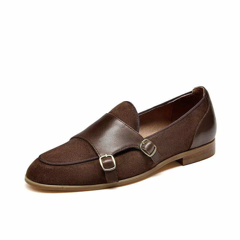 Cow Leather Kid Suede Buckle Straps Slip On Monks  Loafers