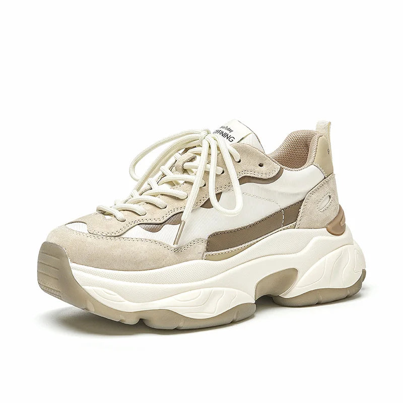 Suede Leather Breathable Mesh Mixed Color Thick Sole Platform Sneakers