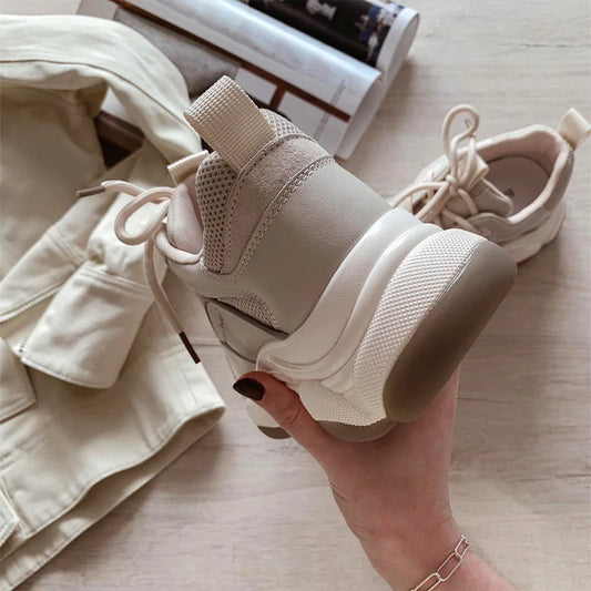 Mesh Leather Platform Mixed Colors Chunky Sneakers