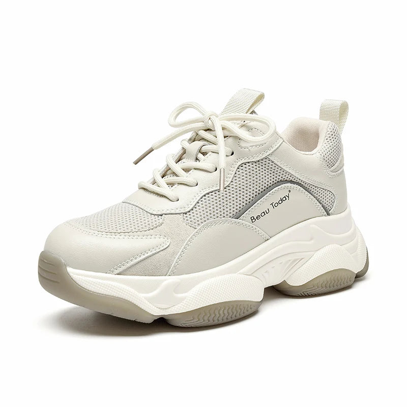 Mesh Leather Platform Mixed Colors Chunky Sneakers
