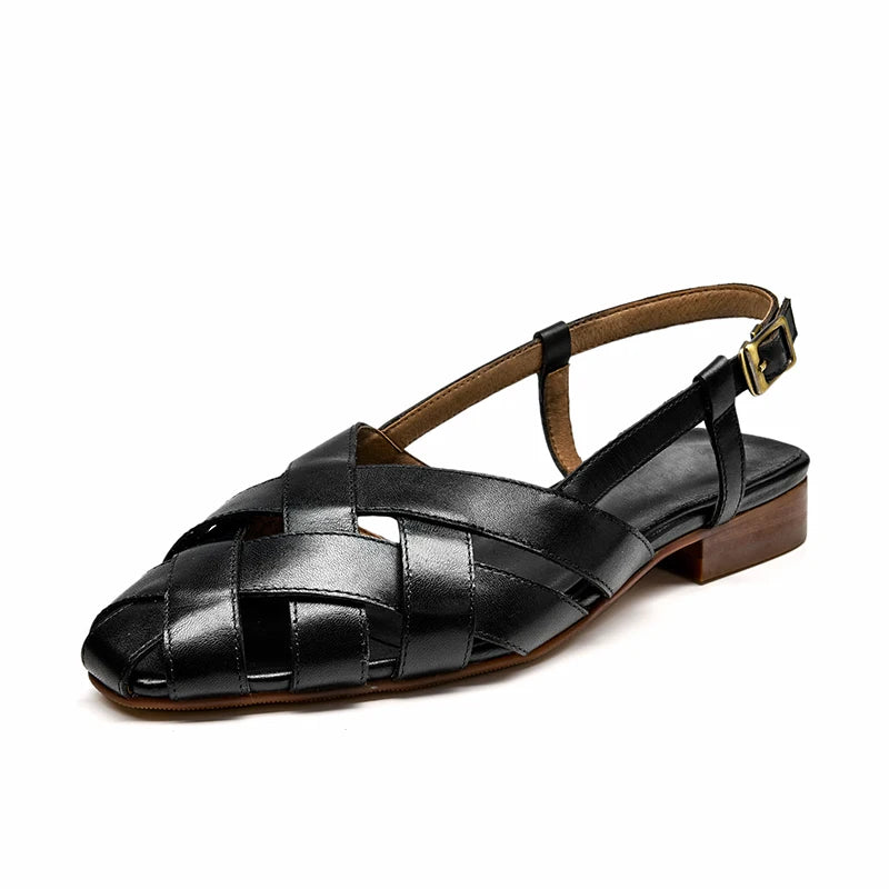 Cow Leather Braided Strap Ladies Flat Sandals