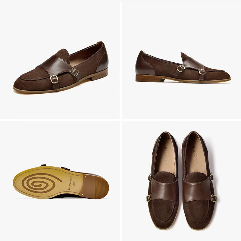 Cow Leather Kid Suede Buckle Straps Slip On Monks  Loafers
