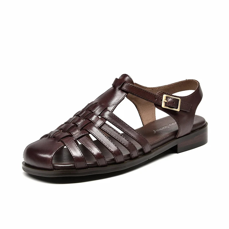 Genuine Cow Leather Cover Toe Ankle Strap Gladiator Sandals
