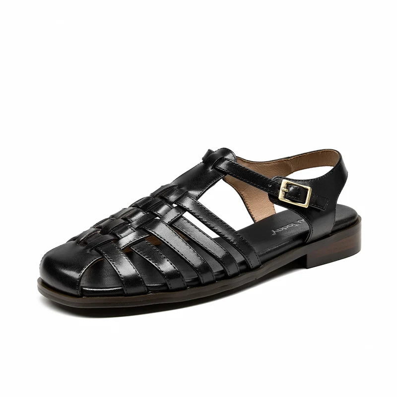 Genuine Cow Leather Cover Toe Ankle Strap Gladiator Sandals