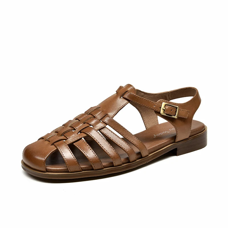 Genuine Cow Leather Cover Toe Ankle Strap Gladiator Sandals