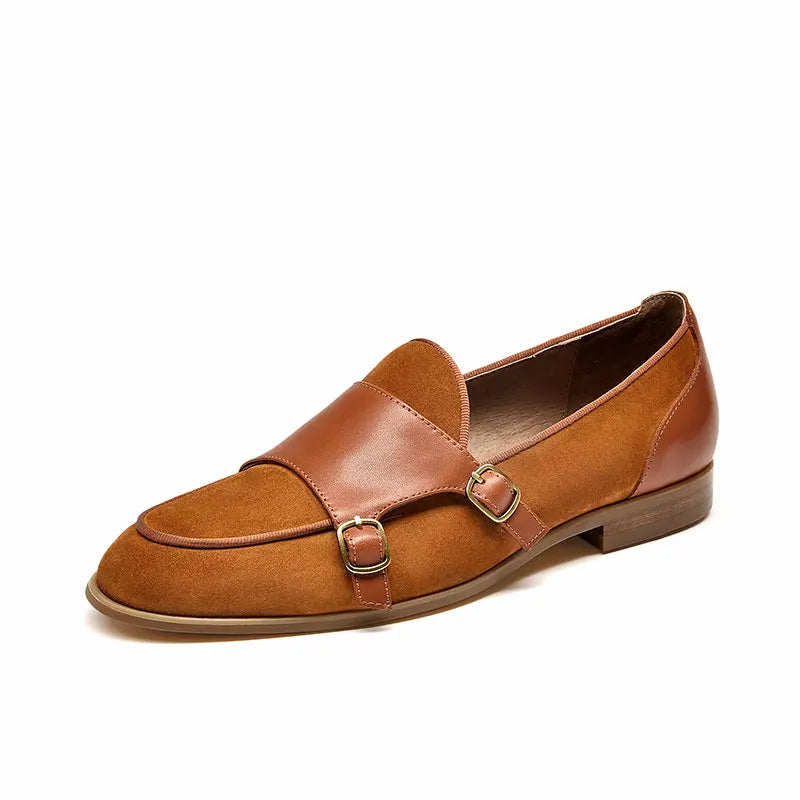 Cow Leather Kid Suede Buckle Straps Slip On Monks  Loafers