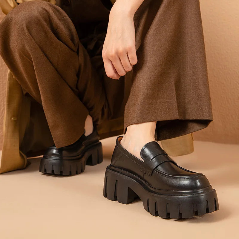 Cow Leather Slip On Chunky Sole Penny Loafers