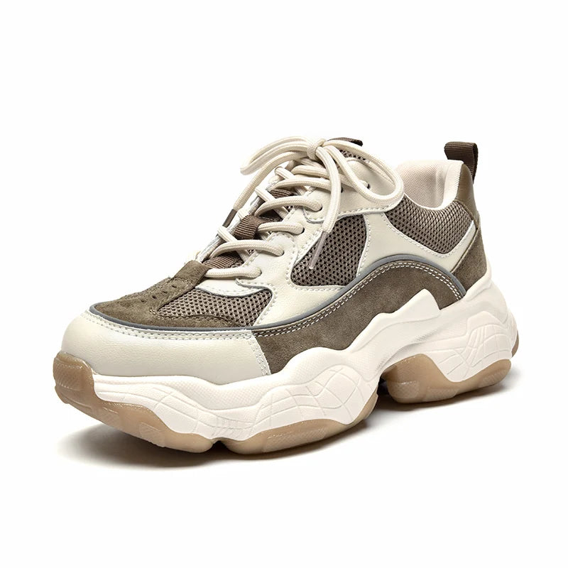 Mesh Leather Platform Mixed Colors Chunky Sneakers