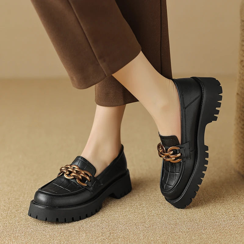 Classic Chain Leather Preppy Loafers