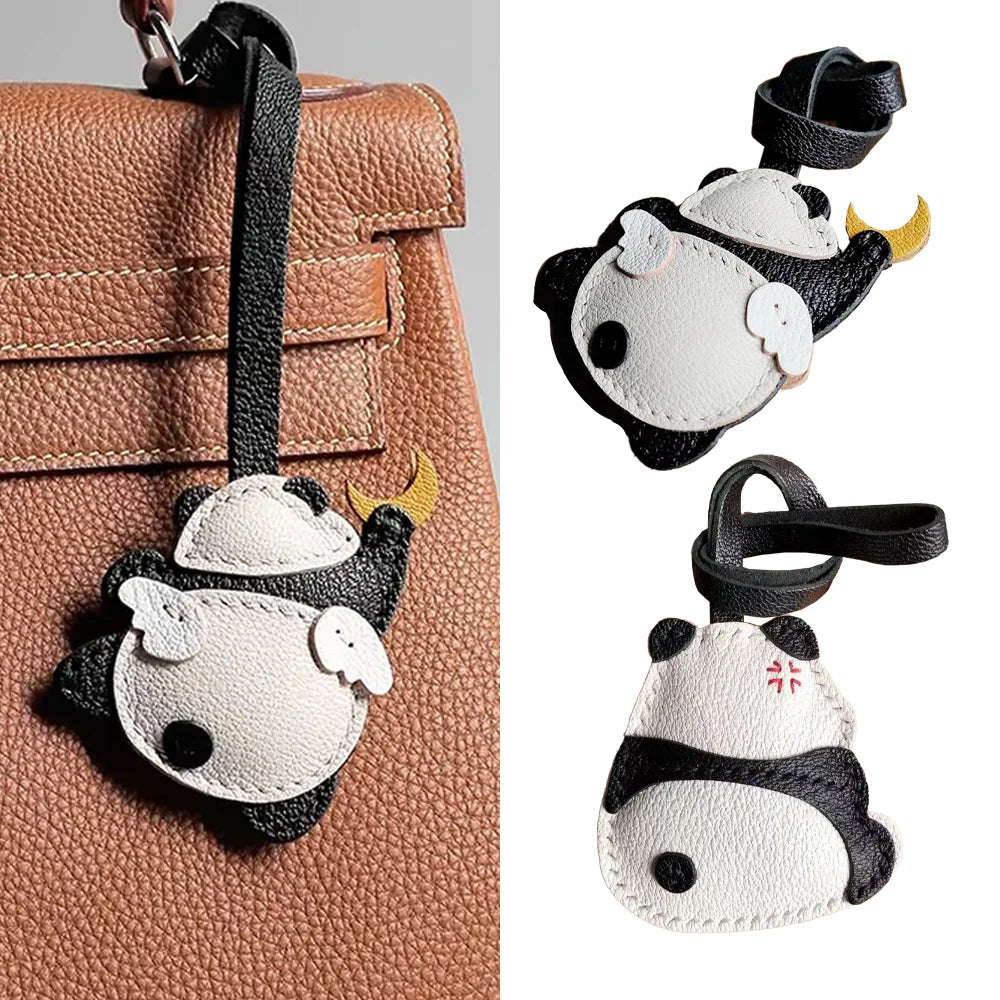 Panda Grasping The Moon Leather Handmade Bag Charm
