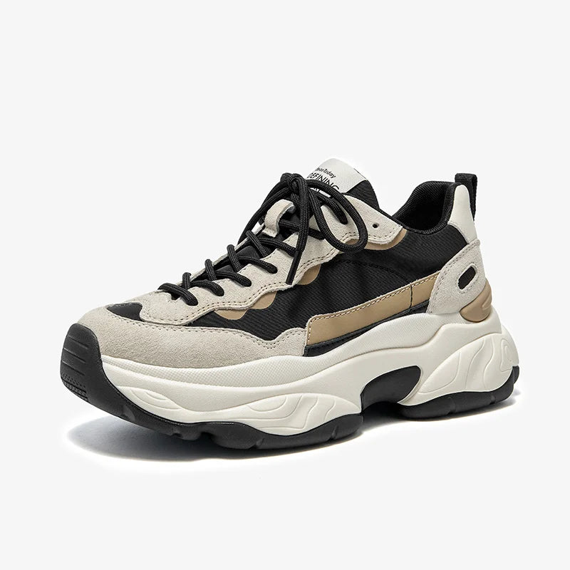 Suede Leather Breathable Mesh Mixed Color Thick Sole Platform Sneakers