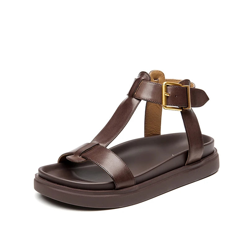 Cow Leather T-Strap Platform Gladiator Sandal
