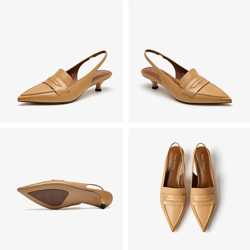 Leather  Sheepskin Pointed Toe Pumps Slingbacks