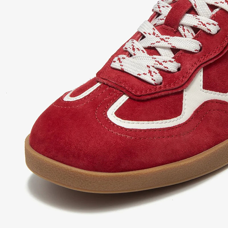 Cow Suede Leather Mixed Colors Lace-up Patchwork Round Toe Skate Sneakers