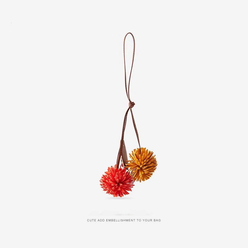 Cowhide Leather Flower Ball Bag charm