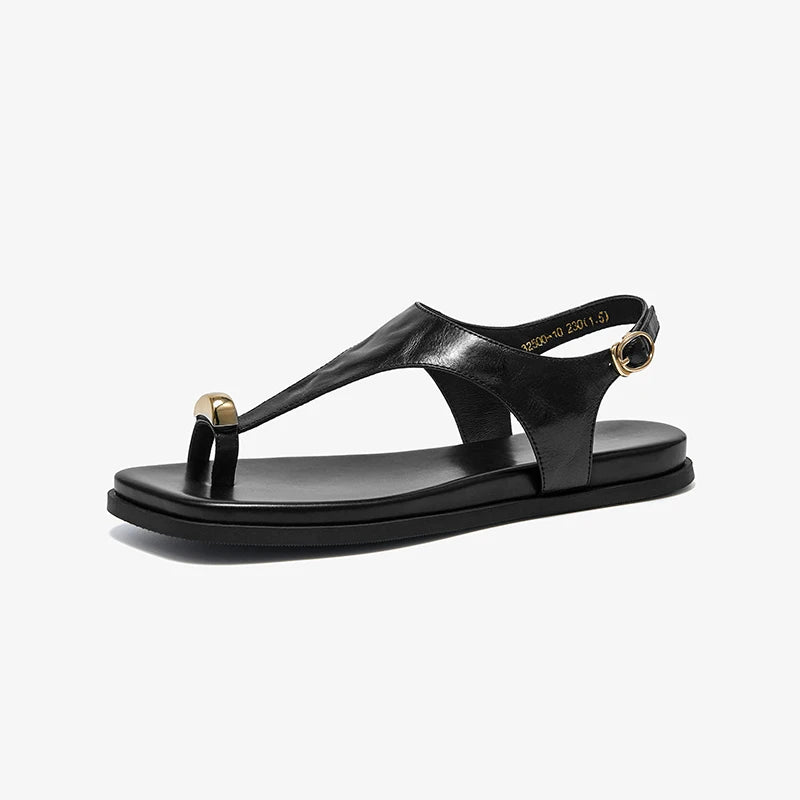 Calfskin Leather T-Strap Square Toe Gladiator Sandals