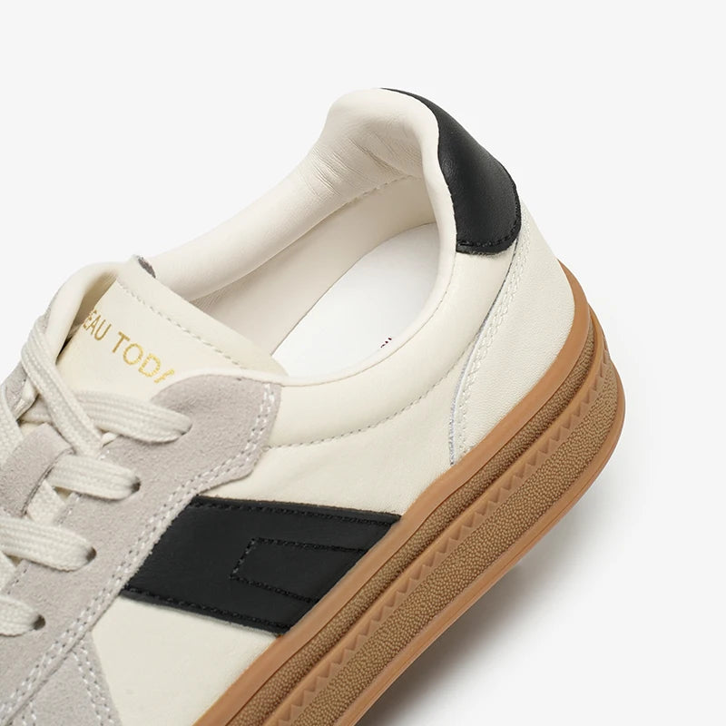 Cow Suede Split Leather Microfiber Patchwork Lace-up Sneakers