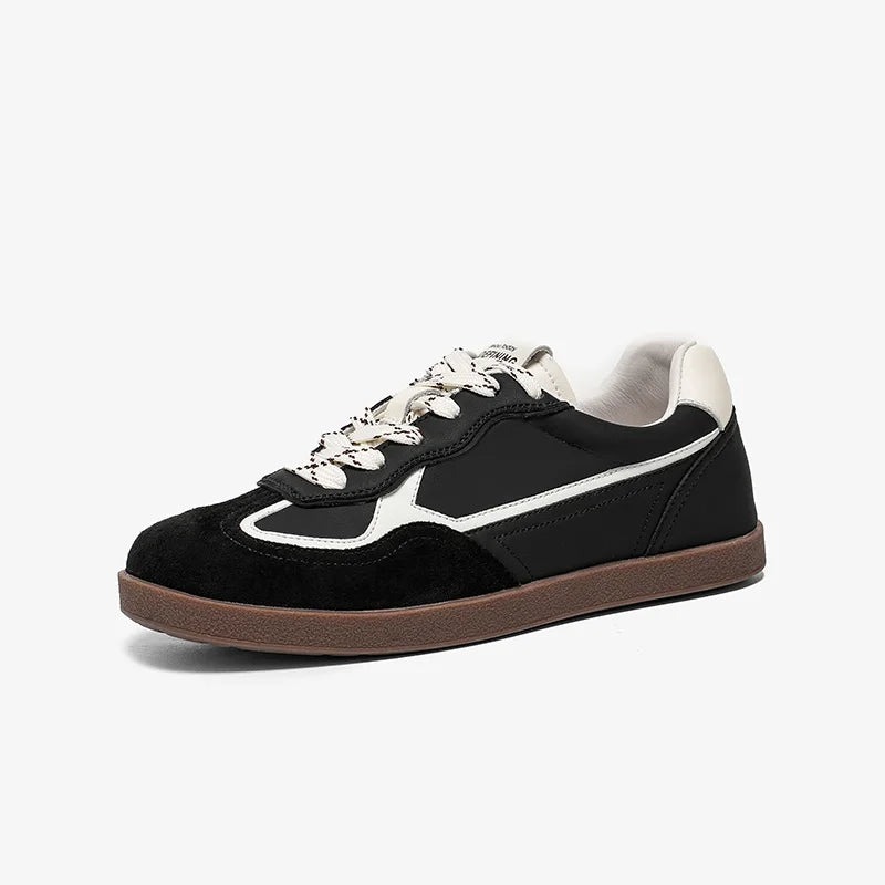 Cow Suede Leather Mixed Colors Lace-up Patchwork Round Toe Skate Sneakers