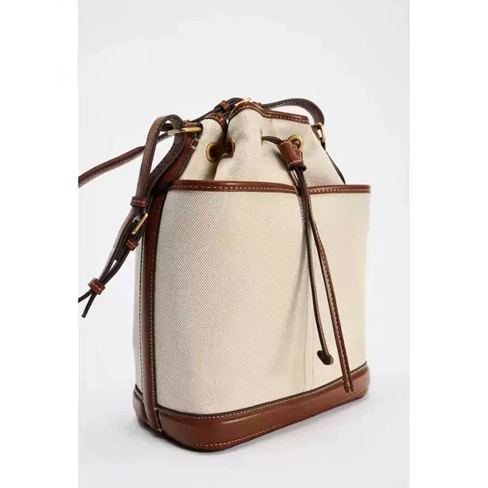 Vyne Denim & Canvas Shoulder Bucket Bag with Drawstring