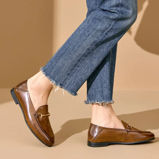 Buckle Accent Cow Leather Formal Loafers